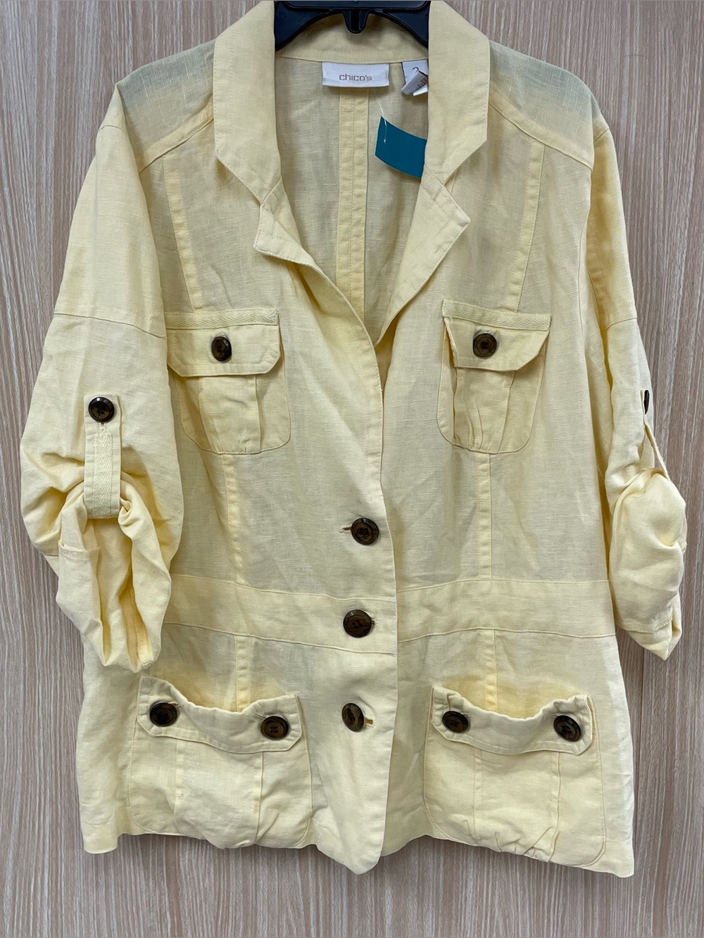 Chico's Yellow Linen Blazer Jacket Size 2 Large